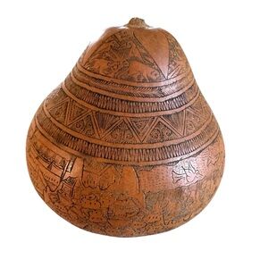 Older Peruvian Intricate Hand Carved Gourd 3.5” by 3.5" Extreme Detail Master